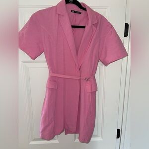 Zara Pink Collared Belted Dress
